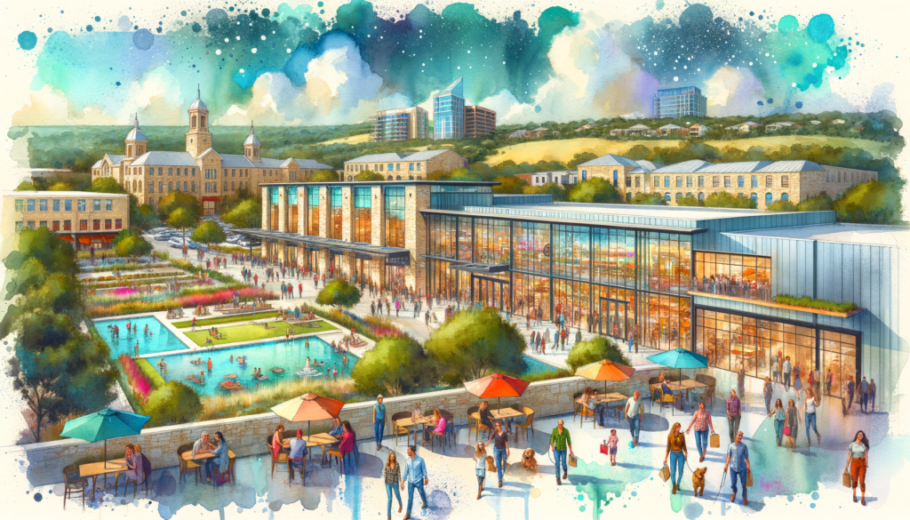 The hero image for this article could capture the essence of both the excitement surrounding the new Williams and Woodlake Retail Center and the vibrant community spirit of Georgetown, TX. Imagine a dynamic, visually engaging photograph or digital rendering that features the following elements: 1. **Foreground:** An artist's impression of the Williams and Woodlake Retail Center, bustling with activity. The design showcases modern architecture with glass facades, reflecting the sky and surrounding greenery. Shoppers are depicted entering the retail center, with others sitting in outdoor areas that feature local art and green spaces. 2. **Midground:** A lively crowd of people representing the diversity of Georgetown's community. They are engaged in various activities such as walking dogs, enjoying coffee outside a café, and families exploring the area. This adds a warm, inviting feel to the scene, highlighting the center as a community hub. 3. **Background:** The iconic Georgetown landscape serves as the backdrop, with its mix of historic and modern elements. The rolling hills of Williamson County are visible in the distance, under a bright, clear Texas sky. You can also include subtle references to the broader Austin area to tie back to the article's audience. 4. **Text Overlay:** A clever, engaging caption like "The Future of Retail in Georgetown: Where Community and Innovation Meet" positioned prominently but not obstructing the vitality of the image. 5. **Brand Elements:** Ensure the image incorporates the color scheme and branding associated with the Williams and Woodlake Retail Center project subtly within the scene, such as flags or banners with the project's logo, to create a cohesive and branded visual impact. This hero image would not only draw readers into the article but also convey the transformative potential of the Williams and Woodlake Retail Center for Georgetown and the broader Austin area, emphasizing the themes of community, innovation, and sustainability.
